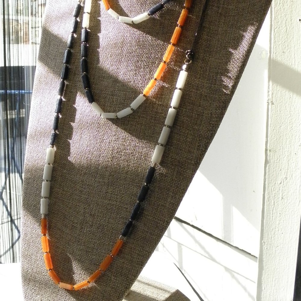 Leather chain with agate stone & pyrite necklace - Picture 3 of 7